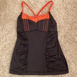 Lululemon Athletica Gray Tank Top w Sport Bra Ruched Sides Adjustable Straps Sz6